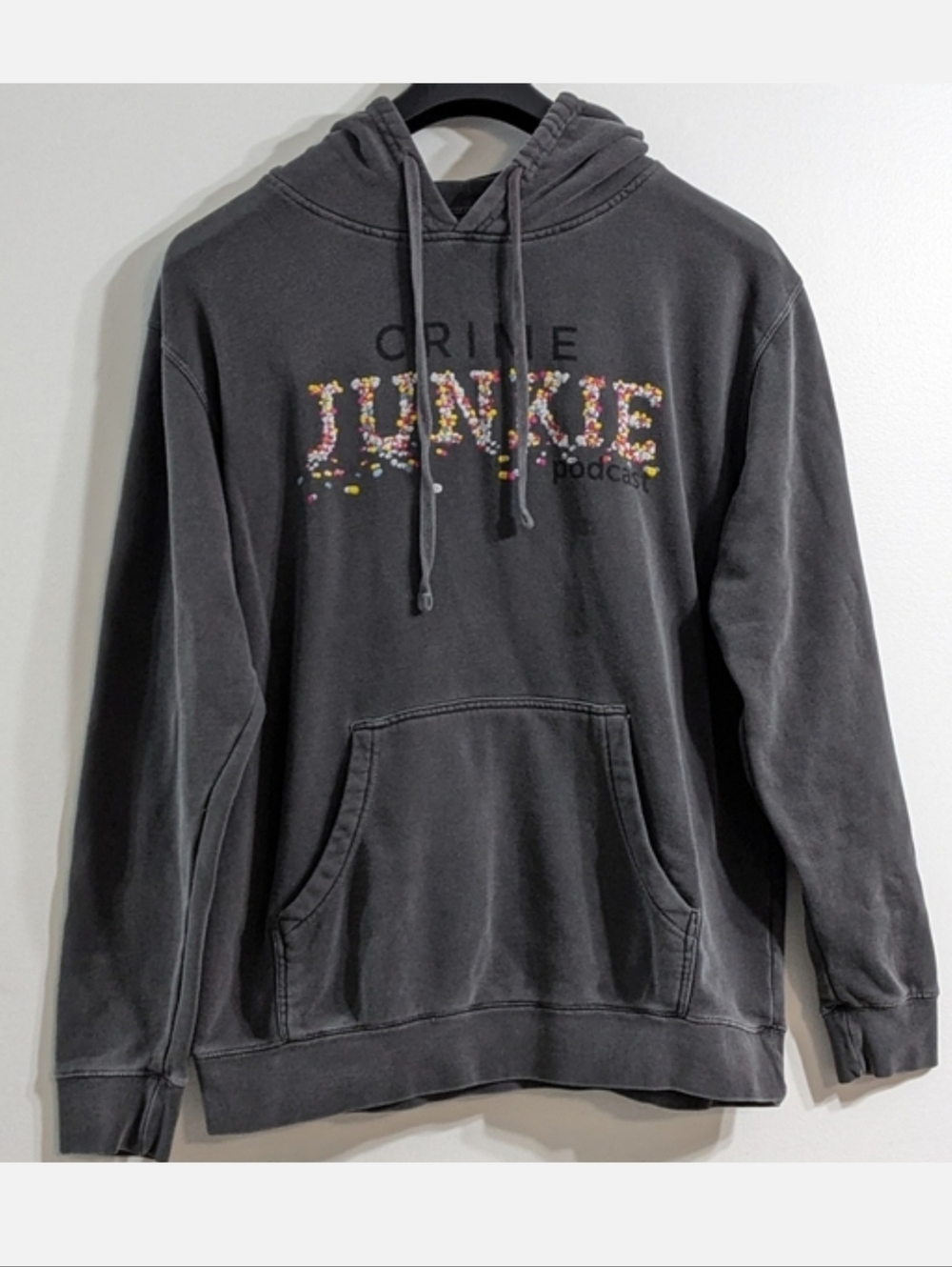 Crime Junkie Podcast Pill Logo Pullover Hoodie Sweatshirt, Size Large